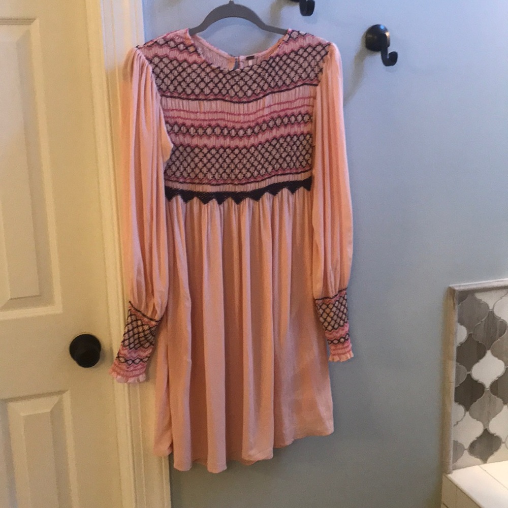 Free People Pink Embroidered/Smocked Dress